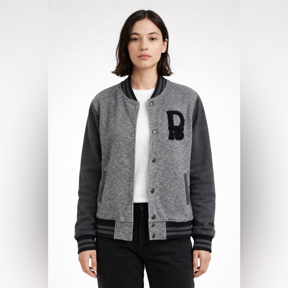 Dravis Vintage Gray Varsity Jacket Letterman Bomber Unisex Letter Patch Size M